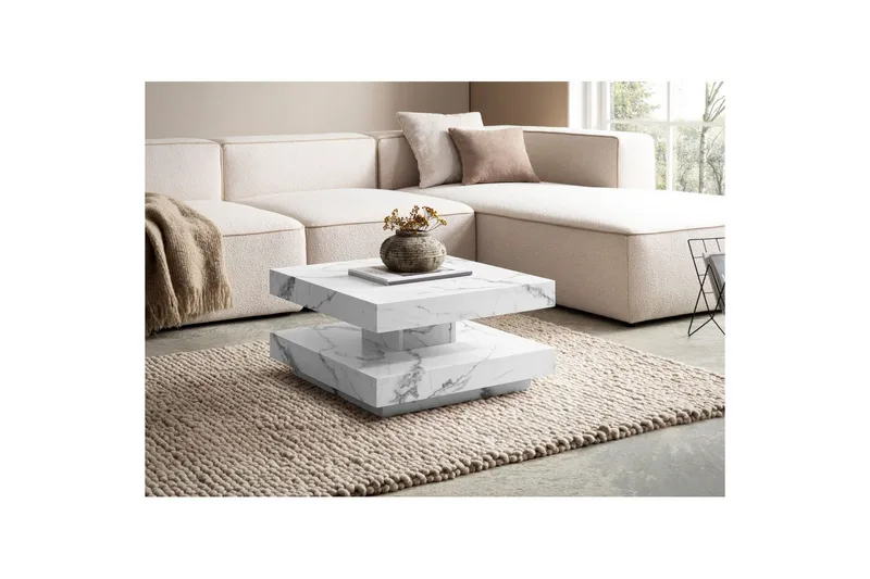 Sohvapöytä Wohnling neliö 60 cm, kivinen ilme, moderni ulkoasu Marmori valkoinen - Marmori valkoinen - Huonekalut - Pöytä & ruokailuryhmä - Marmoripöydät