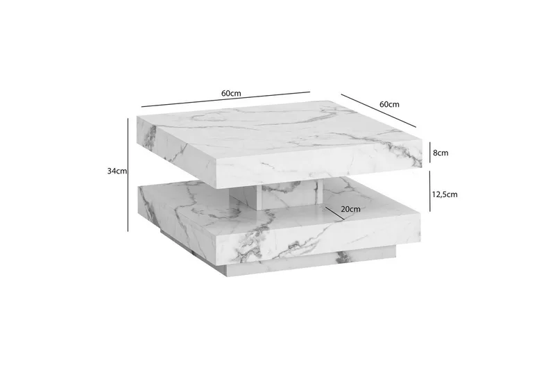 Sohvapöytä Wohnling neliö 60 cm, kivinen ilme, moderni ulkoasu Marmori valkoinen - Marmori valkoinen - Huonekalut - Pöytä & ruokailuryhmä - Marmoripöydät