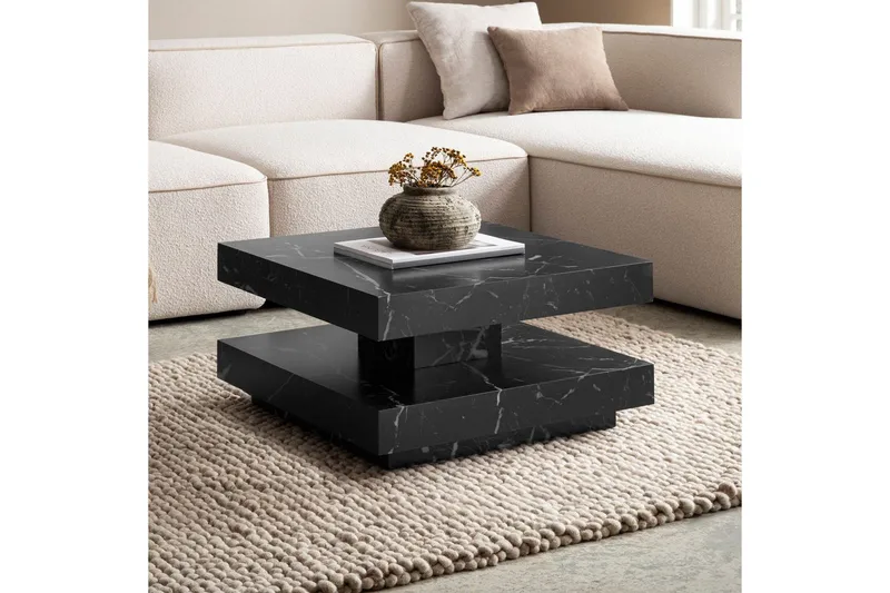 Sohvapöytä Wohnling neliö 60 cm, kivinen ilme, moderni ulkoasu Musta marmori - Musta marmori - Huonekalut - Pöytä & ruokailuryhmä - Marmoripöydät