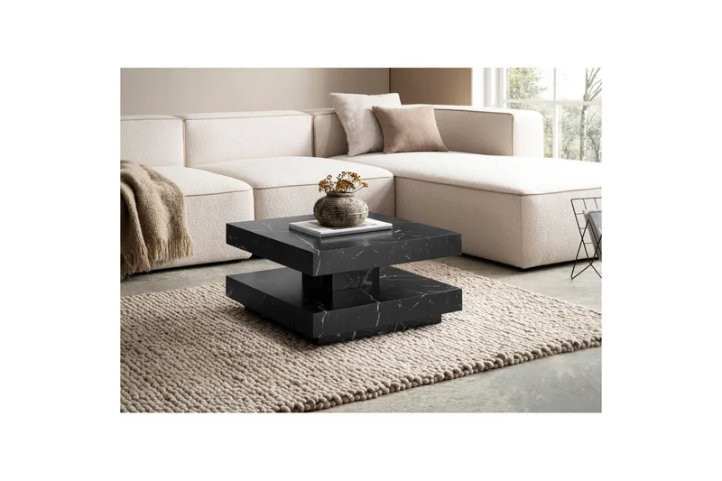 Sohvapöytä Wohnling neliö 60 cm, kivinen ilme, moderni ulkoasu Musta marmori - Musta marmori - Huonekalut - Pöytä & ruokailuryhmä - Marmoripöydät