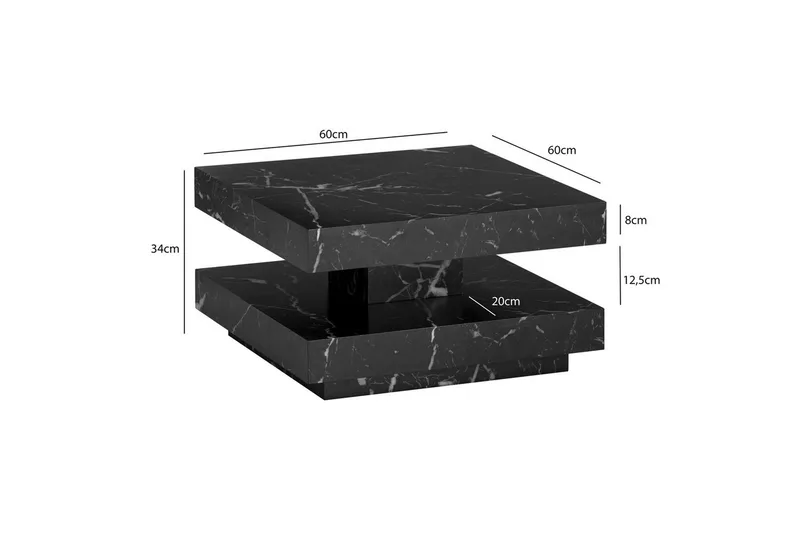 Sohvapöytä Wohnling neliö 60 cm, kivinen ilme, moderni ulkoasu Musta marmori - Musta marmori - Huonekalut - Pöytä & ruokailuryhmä - Marmoripöydät