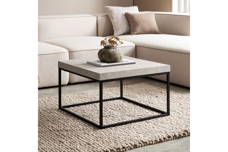 Sohvapöytä Wohnling neliö 60 cm kivinen ilme, klassinen metallikehys, moderni ulkoasu Beige - Beige - Huonekalut - Pöytä & ruokailuryhmä - Sohvapöytä