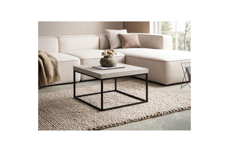 Sohvapöytä Wohnling neliö 60 cm kivinen ilme, klassinen metallikehys, moderni ulkoasu Beige - Beige - Huonekalut - Pöytä & ruokailuryhmä - Sohvapöytä