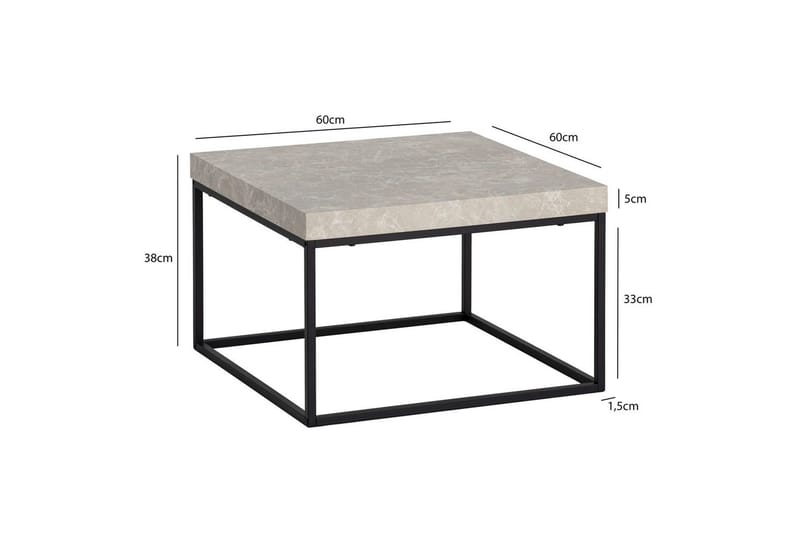 Sohvapöytä Wohnling neliö 60 cm kivinen ilme, klassinen metallikehys, moderni ulkoasu Beige - Beige - Huonekalut - Pöytä & ruokailuryhmä - Sohvapöytä