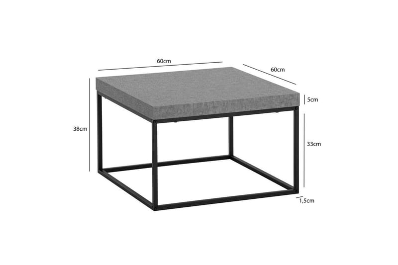 Sohvapöytä Wohnling neliö 60 cm kivinen ilme, klassinen metallikehys, moderni ulkoasu Harmaa - Harmaa - Huonekalut - Pöytä & ruokailuryhmä - Sohvapöytä