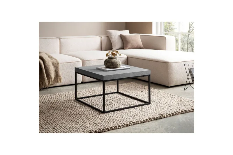 Sohvapöytä Wohnling neliö 60 cm kivinen ilme, klassinen metallikehys, moderni ulkoasu Harmaa - Harmaa - Huonekalut - Pöytä & ruokailuryhmä - Sohvapöytä