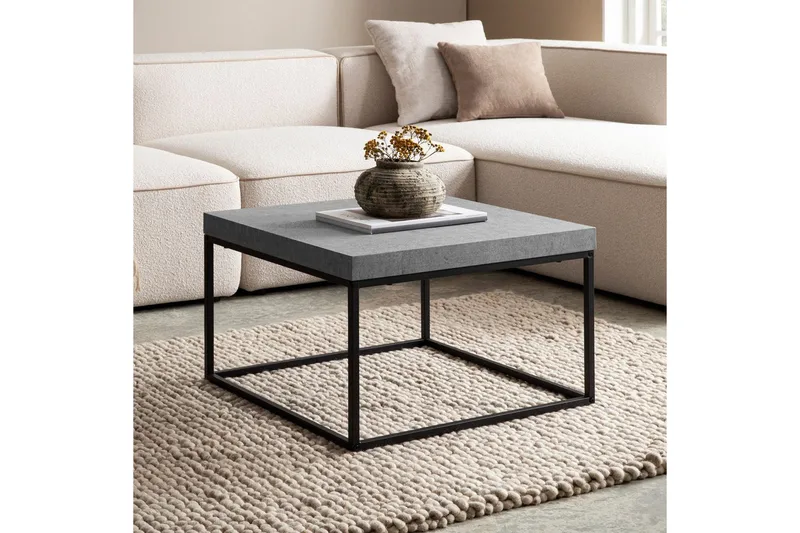 Sohvapöytä Wohnling neliö 60 cm kivinen ilme, klassinen metallikehys, moderni ulkoasu Harmaa - Harmaa - Huonekalut - Pöytä & ruokailuryhmä - Sohvapöytä