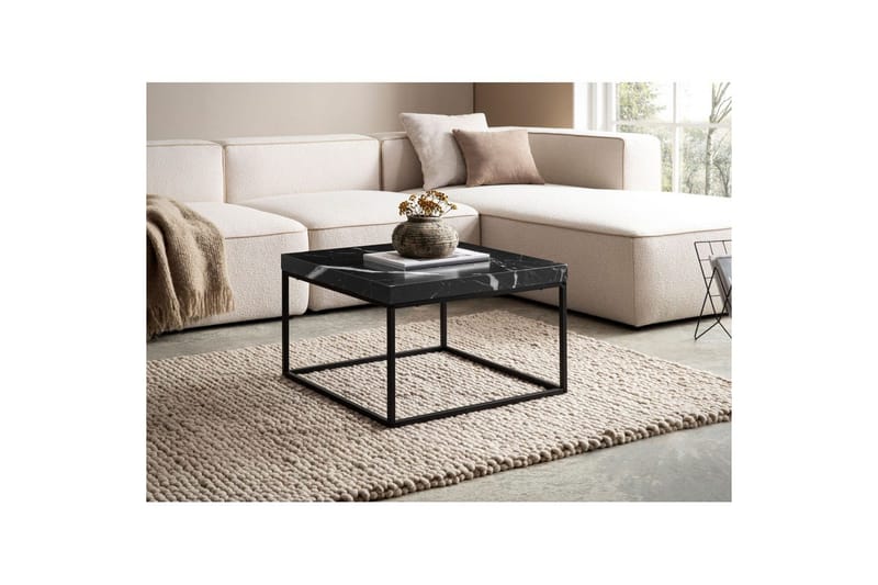 Sohvapöytä Wohnling neliö 60 cm kivinen ilme, klassinen metallikehys, moderni ulkoasu Musta marmori - Musta marmori - Huonekalut - Pöytä & ruokailuryhmä - Sohvapöytä