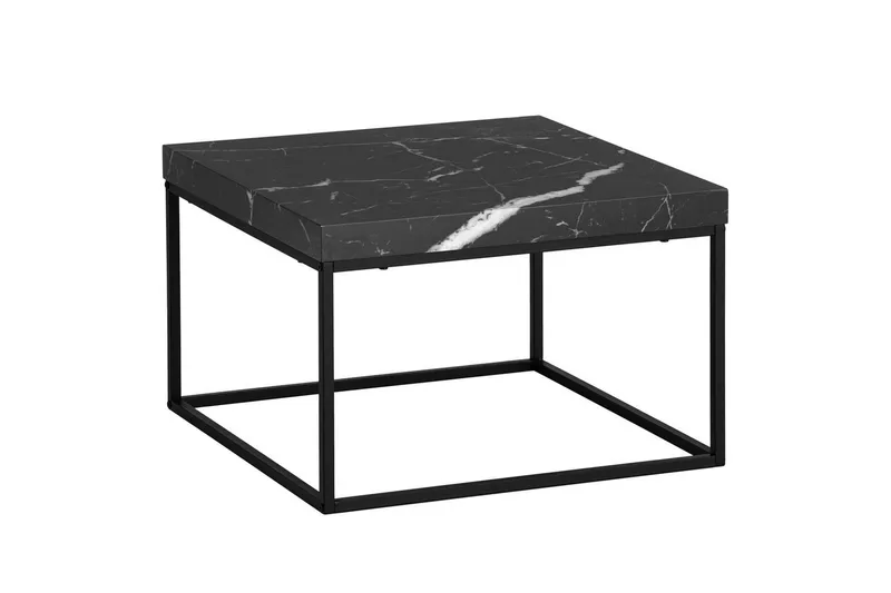 Sohvapöytä Wohnling neliö 60 cm kivinen ilme, klassinen metallikehys, moderni ulkoasu Musta marmori, Musta marmori