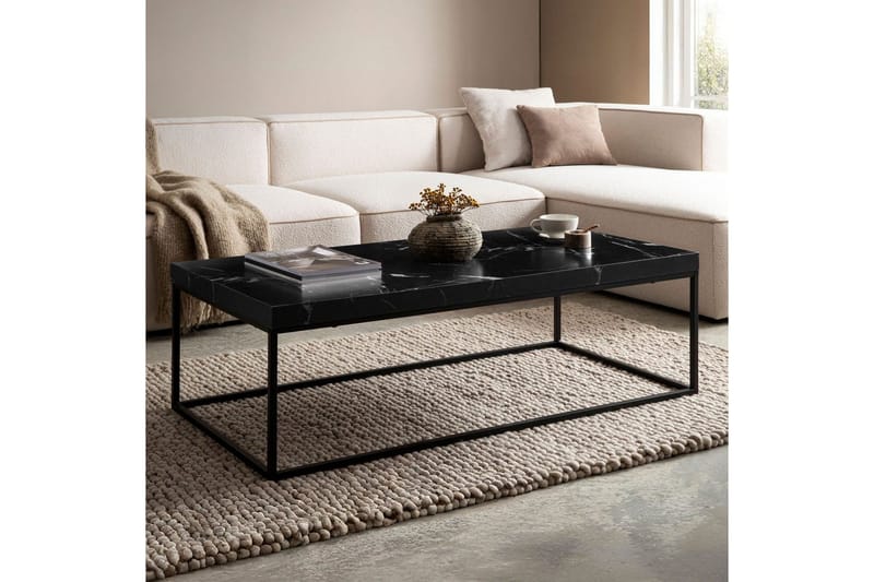 Sohvapöytä Wohnling suorakulmainen 120 cm, kivioptiikka, moderni ilme Musta marmori - Musta marmori - Huonekalut - Pöytä & ruokailuryhmä - Sohvapöytä