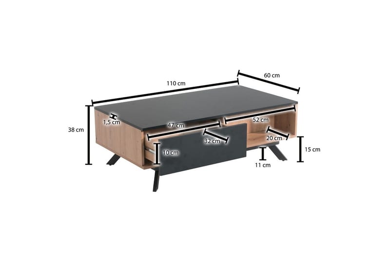 Sohvapöytä Wohnling Suorakulmainen MDF, tammen ilme, iso laatikkolokerikko, moderni ilme - Huonekalut - Pöytä & ruokailuryhmä - Sohvapöytä