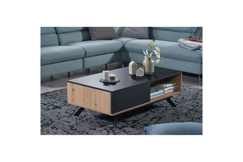 Sohvapöytä Wohnling Suorakulmainen MDF, tammen ilme, iso laatikkolokerikko, moderni ilme - Huonekalut - Pöytä & ruokailuryhmä - Sohvapöytä