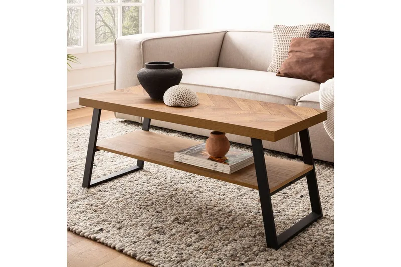 Sohvapöytä Wohnling Täyspuinen kalanruotokuvioinen säilytystila 100 cm - Huonekalut - Pöytä & ruokailuryhmä - Sohvapöytä