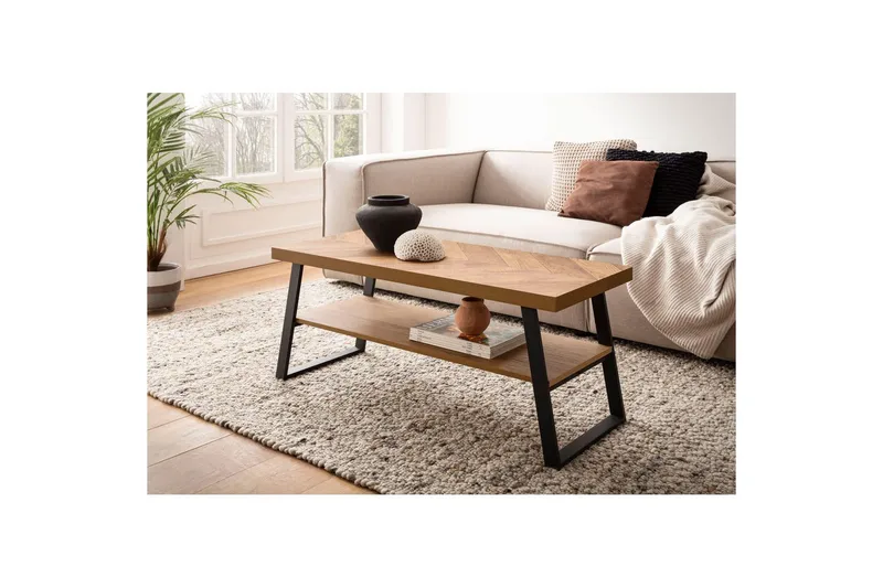 Sohvapöytä Wohnling Täyspuinen kalanruotokuvioinen säilytystila 100 cm - Huonekalut - Pöytä & ruokailuryhmä - Sohvapöytä