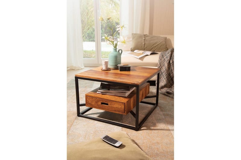 Sohvapöytä Wohnling Täyspuinen neliön muotoinen maalaismainen tyyli laatikollisella tarjottimella - Huonekalut - Pöytä & ruokailuryhmä - Sohvapöytä