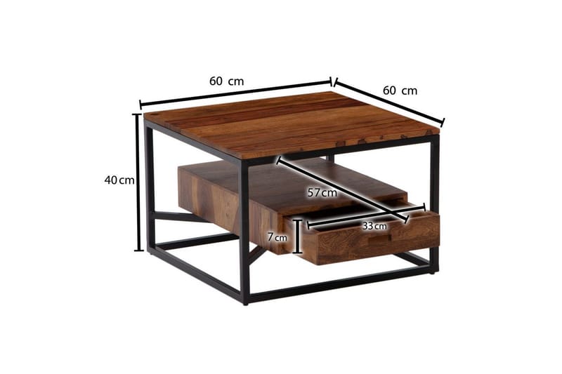 Sohvapöytä Wohnling Täyspuinen neliön muotoinen maalaismainen tyyli laatikollisella tarjottimella - Huonekalut - Pöytä & ruokailuryhmä - Sohvapöytä