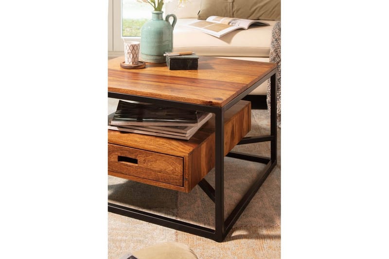 Sohvapöytä Wohnling Täyspuinen neliön muotoinen maalaismainen tyyli laatikollisella tarjottimella - Huonekalut - Pöytä & ruokailuryhmä - Sohvapöytä