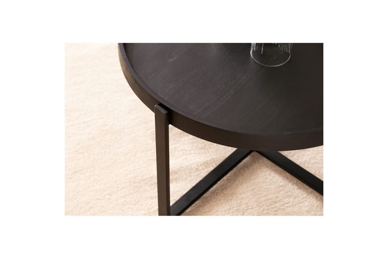 Sohvapöytä Wohnling Täyspuinen pyöreä 60 cm klassisella ulkonäöllä metallirunko moderni - Huonekalut - Pöytä & ruokailuryhmä - Sohvapöytä