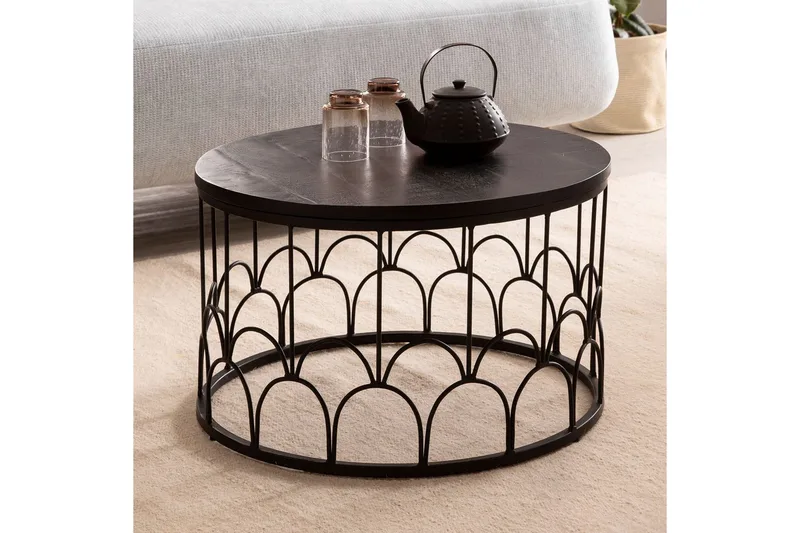 Sohvapöytä Wohnling Täyspuinen pyöreä 60 cm modernilla metallirungolla moderni - Huonekalut - Pöytä & ruokailuryhmä - Sohvapöytä