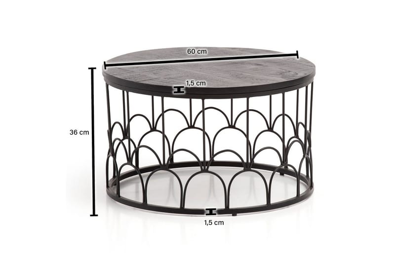 Sohvapöytä Wohnling Täyspuinen pyöreä 60 cm modernilla metallirungolla moderni - Huonekalut - Pöytä & ruokailuryhmä - Sohvapöytä