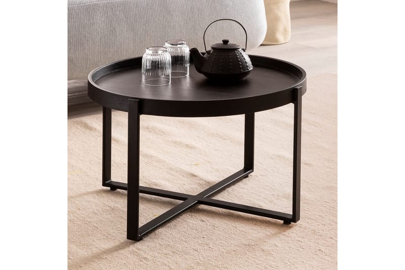 Sohvapöytä Wohnling Täyspuinen pyöreä 60 cm klassisella ulkonäöllä metallirunko moderni - Huonekalut - Pöytä & ruokailuryhmä - Sohvapöytä