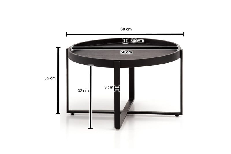 Sohvapöytä Wohnling Täyspuinen pyöreä 60 cm klassisella ulkonäöllä metallirunko moderni - Huonekalut - Pöytä & ruokailuryhmä - Sohvapöytä