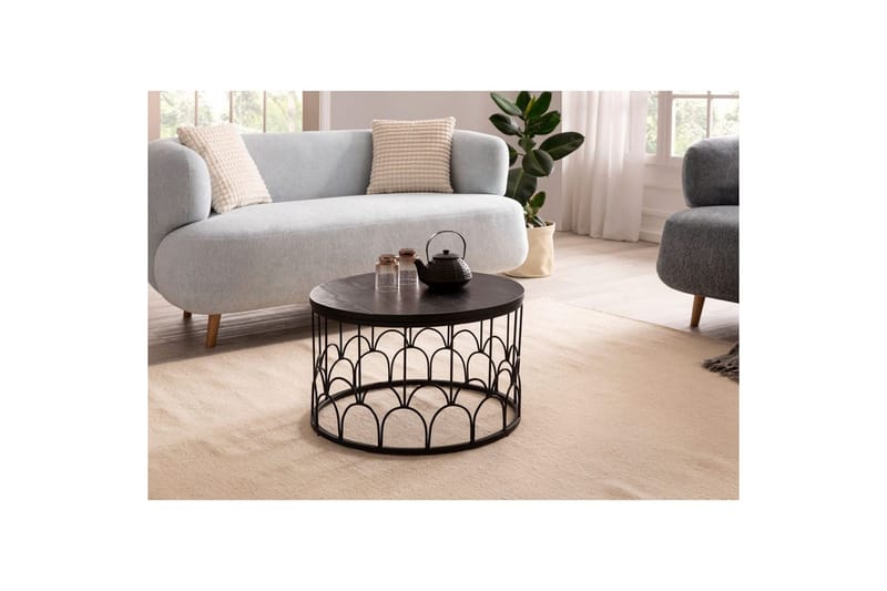 Sohvapöytä Wohnling Täyspuinen pyöreä 60 cm modernilla metallirungolla moderni - Huonekalut - Pöytä & ruokailuryhmä - Sohvapöytä
