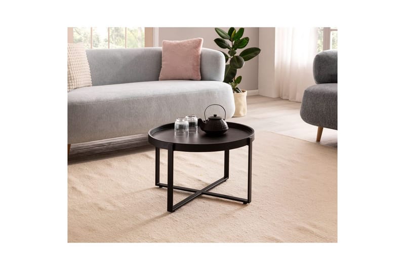 Sohvapöytä Wohnling Täyspuinen pyöreä 60 cm klassisella ulkonäöllä metallirunko moderni - Huonekalut - Pöytä & ruokailuryhmä - Sohvapöytä