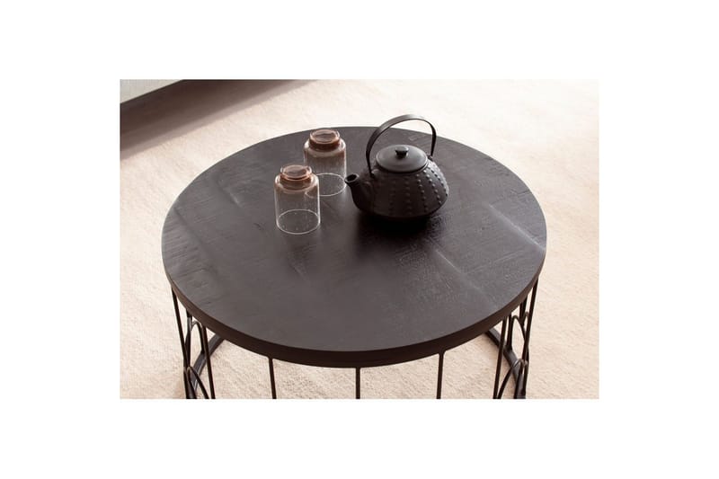 Sohvapöytä Wohnling Täyspuinen pyöreä 60 cm modernilla metallirungolla moderni - Huonekalut - Pöytä & ruokailuryhmä - Sohvapöytä