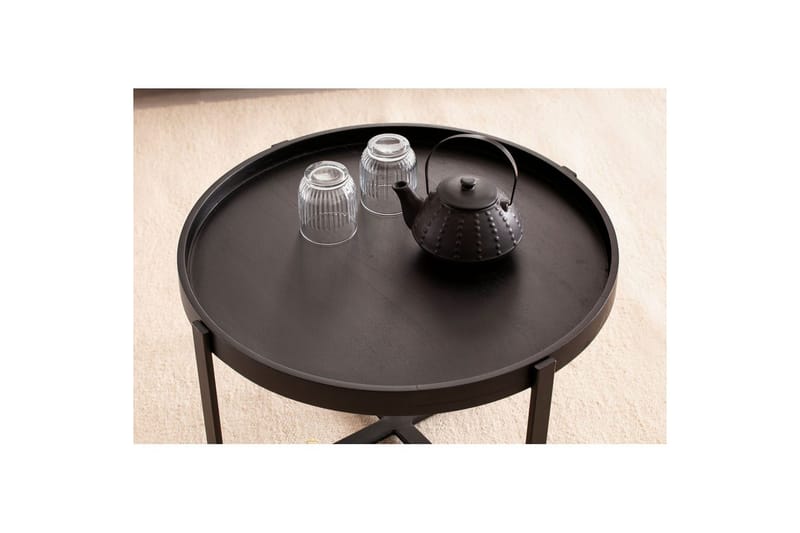 Sohvapöytä Wohnling Täyspuinen pyöreä 60 cm klassisella ulkonäöllä metallirunko moderni - Huonekalut - Pöytä & ruokailuryhmä - Sohvapöytä