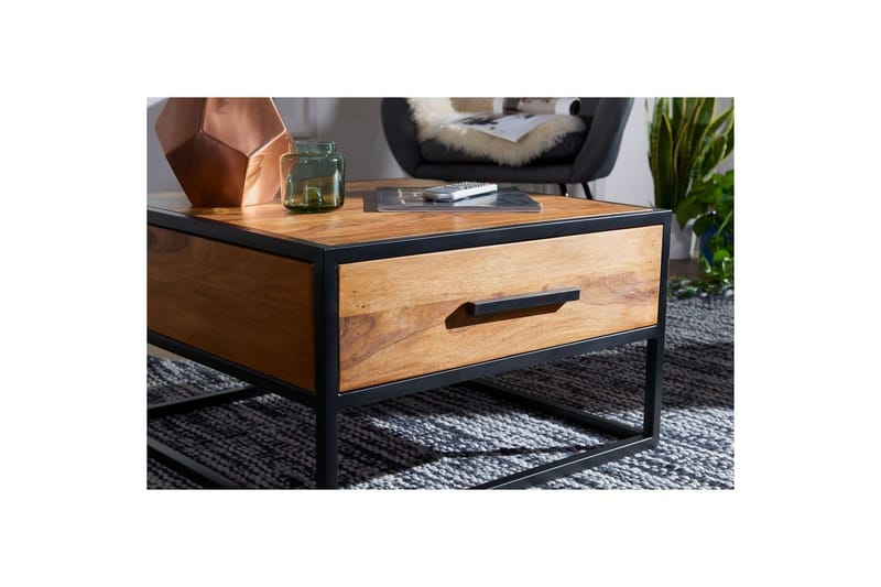 Sohvapöytä Wohnling Vankka seesampuu 1 vetolaatikko jauhemaalattu metallikehys teollinen - Huonekalut - Pöytä & ruokailuryhmä - Sohvapöytä