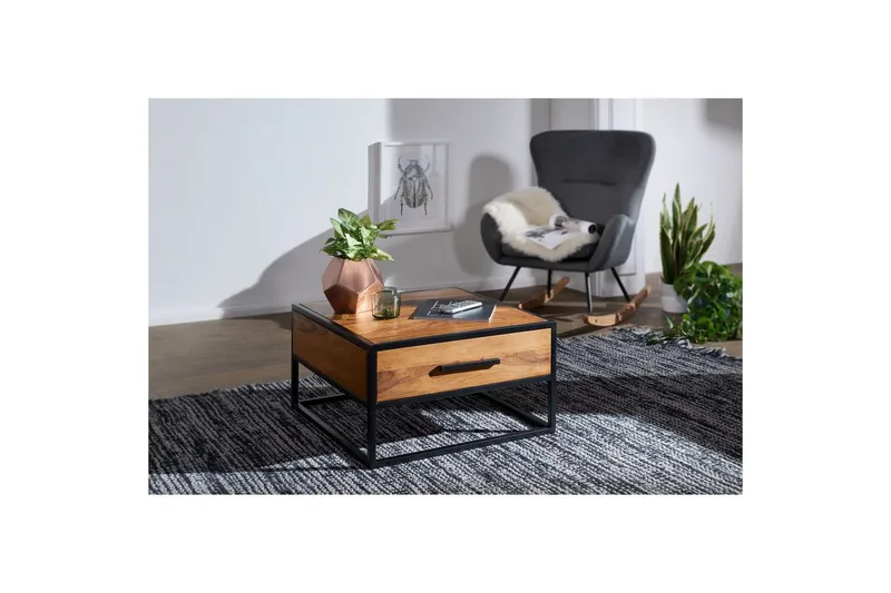 Sohvapöytä Wohnling Vankka seesampuu 1 vetolaatikko jauhemaalattu metallikehys teollinen - Huonekalut - Pöytä & ruokailuryhmä - Sohvapöytä