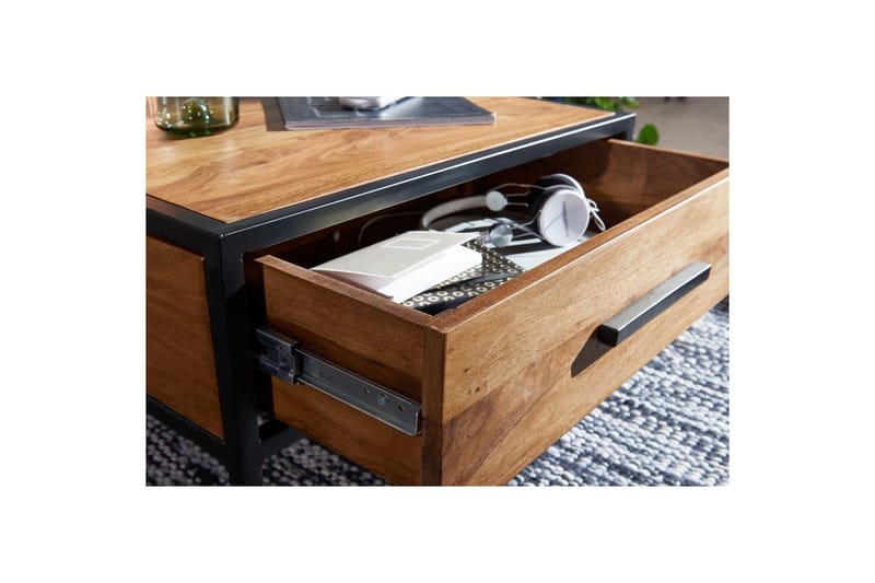 Sohvapöytä Wohnling Vankka seesampuu 1 vetolaatikko jauhemaalattu metallikehys teollinen - Huonekalut - Pöytä & ruokailuryhmä - Sohvapöytä