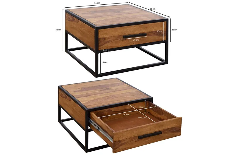 Sohvapöytä Wohnling Vankka seesampuu 1 vetolaatikko jauhemaalattu metallikehys teollinen - Huonekalut - Pöytä & ruokailuryhmä - Sohvapöytä