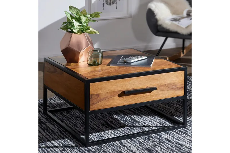 Sohvapöytä Wohnling Vankka seesampuu 1 vetolaatikko jauhemaalattu metallikehys teollinen - Huonekalut - Pöytä & ruokailuryhmä - Sohvapöytä