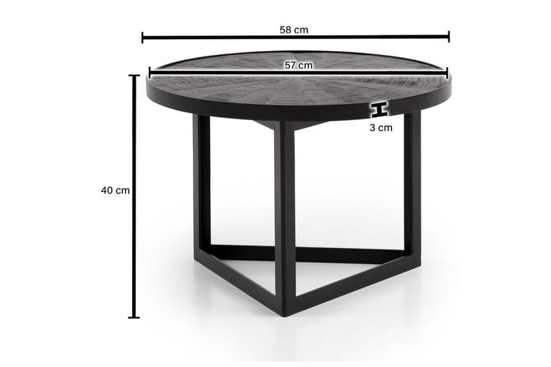 Sohvapöytä Wohnling Pyöreä massiivipuu kivipinnalla, moderni metallirunko - Huonekalut - Pöytä & ruokailuryhmä - Sohvapöytä
