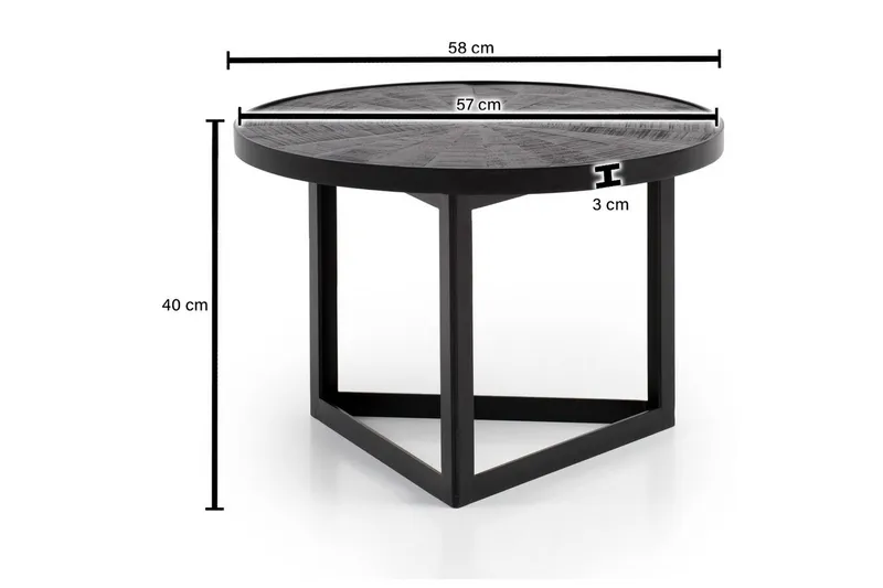 Sohvapöytä Wohnling Pyöreä massiivipuu kivipinnalla, moderni metallirunko - Huonekalut - Pöytä & ruokailuryhmä - Sohvapöytä