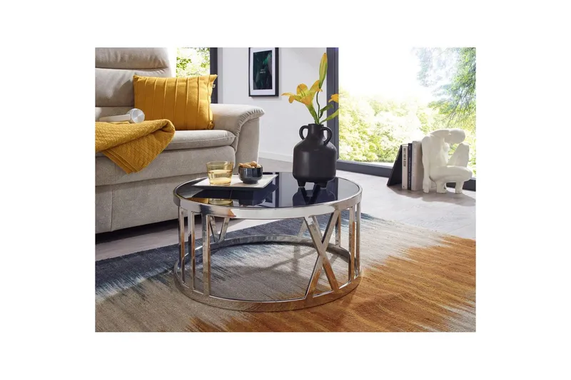 Sohvapöytä Wohnling Pyöreä 60 cm turvalasi roomalaiset numerot kromi moderni - Huonekalut - Pöytä & ruokailuryhmä - Sohvapöytä