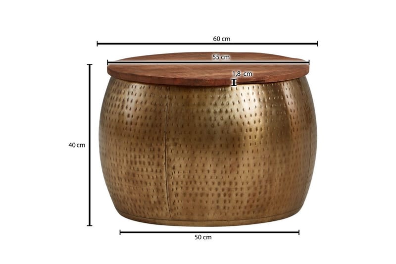 Sohvapöytä Wohnling Pyöreä halkaisija 60 cm säilytystila kiinteä pöytälevy maalaisromanttinen tyyli - Huonekalut - Pöytä & ruokailuryhmä - Sohvapöytä