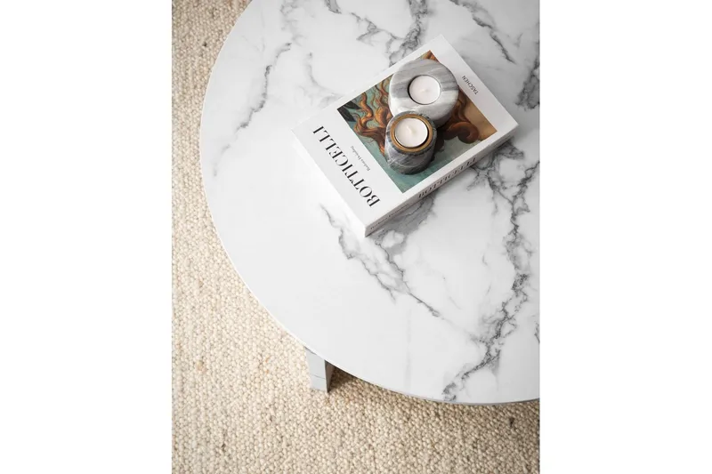 Sohvapöytä Wohnling Pyöreä kivinen optiikka, moderni ulkoasu 70 cm, Marmori valkoinen - 70 cm, Marmori valkoinen - Huonekalut - Pöytä & ruokailuryhmä - Marmoripöydät