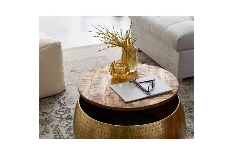 Sohvapöytä Wohnling Pyöreä halkaisija 60 cm säilytystila kiinteä pöytälevy maalaisromanttinen tyyli - Huonekalut - Pöytä & ruokailuryhmä - Sohvapöytä