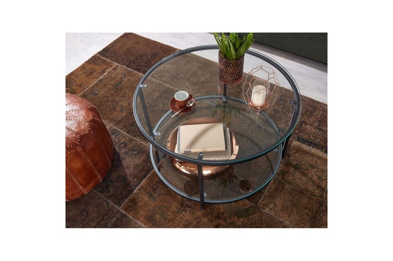 Sohvapöytä Wohnling Pyöreä turvalasi lasialustalla moderni - Huonekalut - Pöytä & ruokailuryhmä - Sohvapöytä