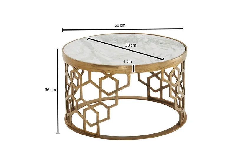 Sohvapöytä Wohnling Pyöreä intialainen marmori hunajakennokuvio metallirunko - Huonekalut - Pöytä & ruokailuryhmä - Sohvapöytä