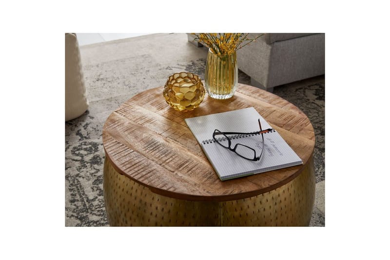 Sohvapöytä Wohnling Pyöreä halkaisija 60 cm säilytystila kiinteä pöytälevy maalaisromanttinen tyyli - Huonekalut - Pöytä & ruokailuryhmä - Sohvapöytä