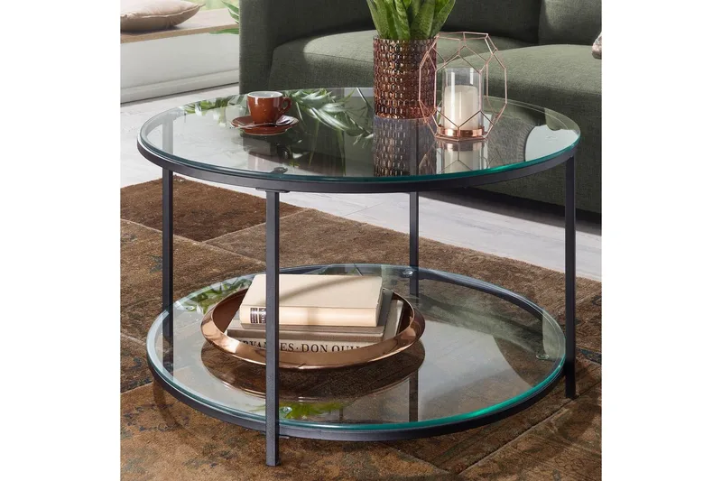 Sohvapöytä Wohnling Pyöreä turvalasi lasialustalla moderni - Huonekalut - Pöytä & ruokailuryhmä - Sohvapöytä
