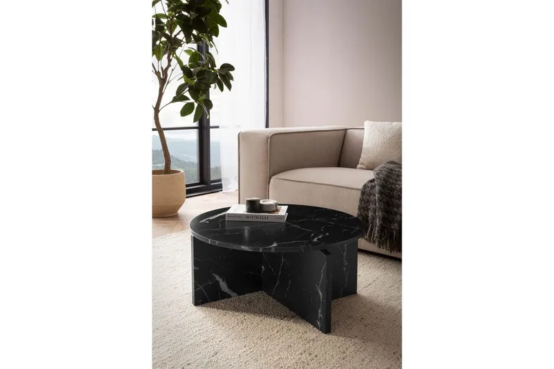 Sohvapöytä Wohnling Pyöreä kivinen optiikka, moderni ulkoasu 70 cm, Musta marmori - 70 cm, Musta marmori - Huonekalut - Pöytä & ruokailuryhmä - Marmoripöydät