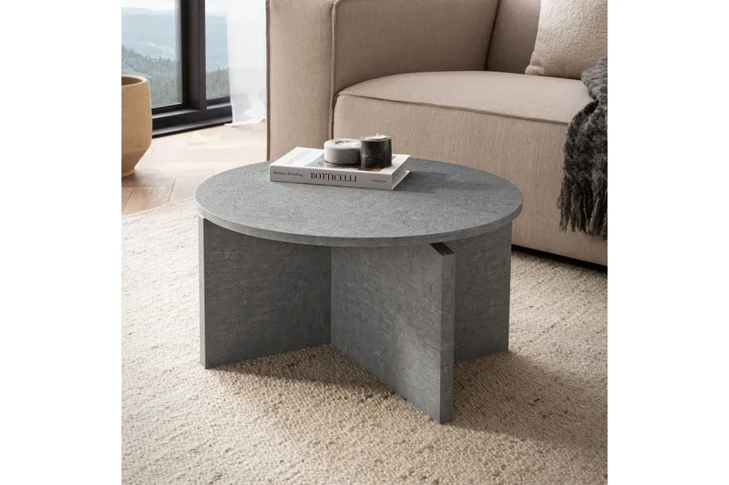 Sohvapöytä Wohnling Pyöreä kivinen optiikka, moderni ulkoasu 60 cm, Harmaa - 60 cm, Harmaa - Huonekalut - Pöytä & ruokailuryhmä - Sohvapöytä