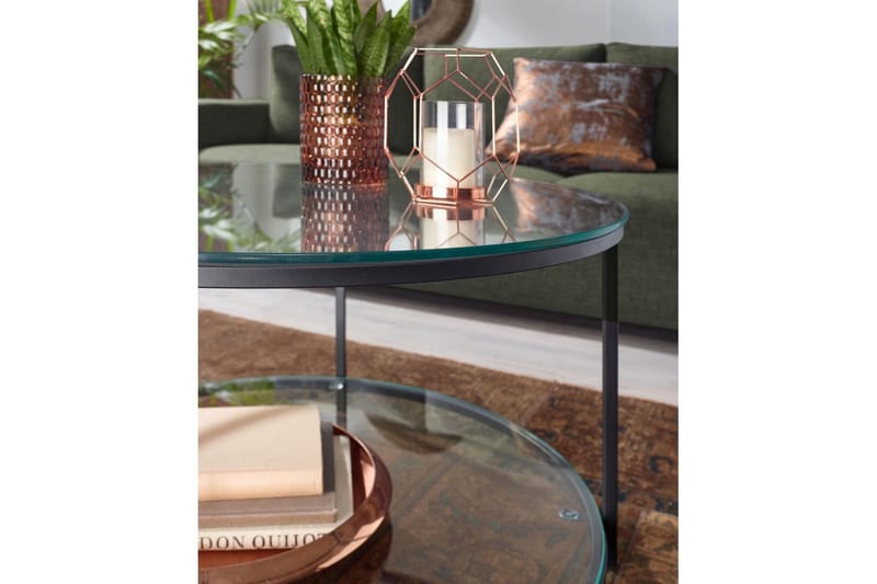 Sohvapöytä Wohnling Pyöreä turvalasi lasialustalla moderni - Huonekalut - Pöytä & ruokailuryhmä - Sohvapöytä