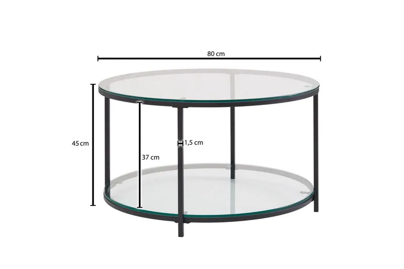 Sohvapöytä Wohnling Pyöreä turvalasi lasialustalla moderni - Huonekalut - Pöytä & ruokailuryhmä - Sohvapöytä