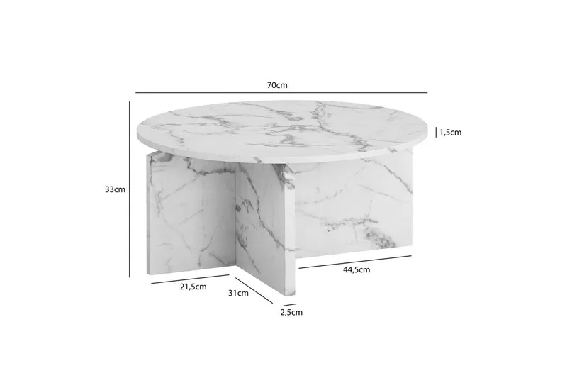 Sohvapöytä Wohnling Pyöreä kivinen optiikka, moderni ulkoasu 70 cm, Marmori valkoinen - 70 cm, Marmori valkoinen - Huonekalut - Pöytä & ruokailuryhmä - Marmoripöydät